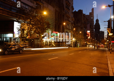 Dusk, Avenue 18th of July, Montevideo, Uruguay, South America Stock Photo