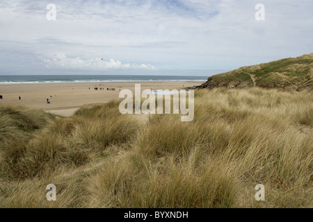 Sand Dunes at Perranporth, North Cornwall Coast, Britain, UK. Stock Photo