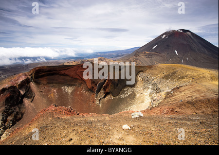 Red Crater with Mt. Ngauruhoe in background -- Tongariro National Park, New Zealand Stock Photo