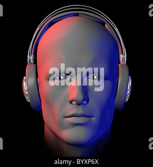 DJ with headphones and nightclub lights on black background. 3d illustration. Stock Photo