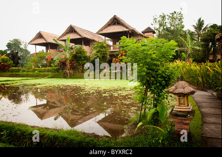 Just south of the Ubud Monkey Forest sits the beautiful Tegal Sari Hotel. A small accommodation on the terraced rice fields. Stock Photo