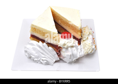 Two slices of strawberry cake isolated on white background with clipping path. Stock Photo