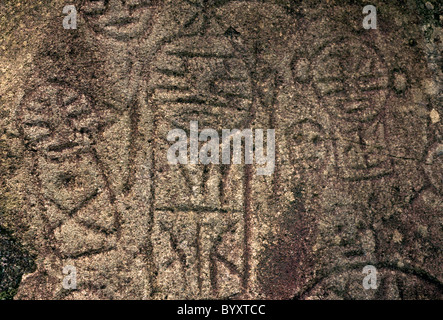 Arawak Indian, West Indian, petroglyph, petroglyphs, Engraved Rocks Archaeological Park, Trois-Rivieres, Guadeloupe, France, French West Indies Stock Photo