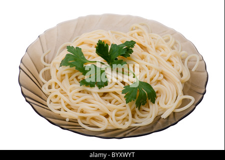 object on white - food spaghetti on plate Stock Photo
