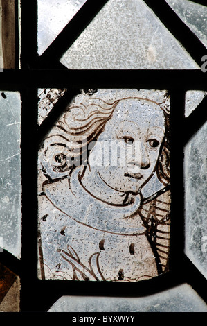 Mediaeval stained glass in St. Laurence Church, Diddington, Cambridgeshire, England, UK Stock Photo