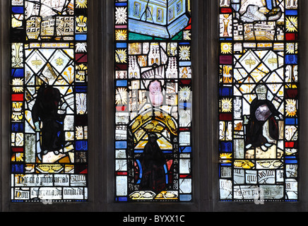 Mediaeval stained glass in St. Laurence Church, Diddington, Cambridgeshire, England, UK Stock Photo