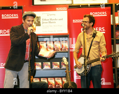 Ethan Hawke and Jessie Harris 'The Hottest State' book and soundtrack signing at Borders bookstore in Columbus Circle New York Stock Photo