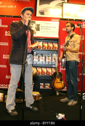 Ethan Hawke and Jessie Harris 'The Hottest State' book and soundtrack signing at Borders bookstore in Columbus Circle New York Stock Photo