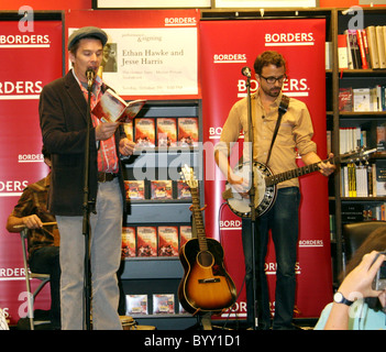 Ethan Hawke and Jessie Harris 'The Hottest State' book and soundtrack signing at Borders bookstore in Columbus Circle New York Stock Photo