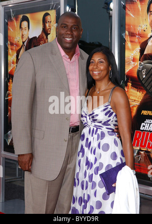 Earvin 'Magic' Johnson and wife Cookie Johnson 'Rush Hour 3' Los Angeles premiere at Mann's Chinese Theater Los Angeles, Stock Photo