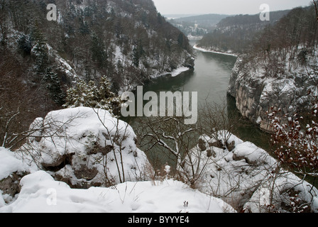 The river Danube at Weltenburg Narrows in winter, Bavaria, Germany. Stock Photo