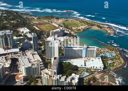 Aerial view of San Juan City looking the Hilton Caribe resort San Juan, Puerto Rico. Stock Photo