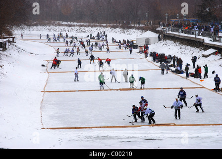 Eight playing areas on the Erie Canal in Fairport, NY Stock Photo