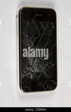 Screen broken and cracked on  iphone. Damaged mobile phone.103987 Iphone Stock Photo