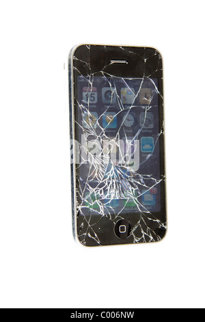 Screen broken and cracked on  iphone. Damaged mobile phone. 103992 Iphone Stock Photo