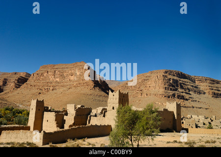 Abandoned and crumbling Kasbah in the Ziz Gorge valley Ifri Morocco Stock Photo