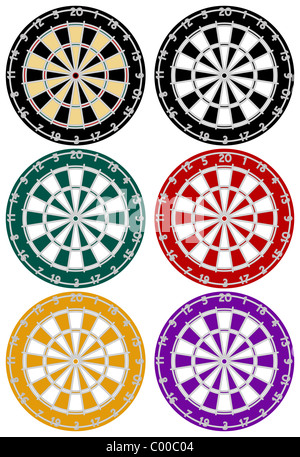 Set of 6 Dartboards in Different Colors Stock Photo