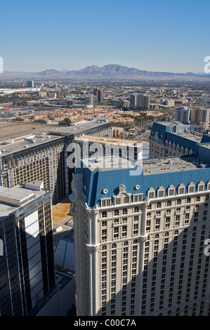 A view from the top of Paris Las Vegas's Eiffel Tower, with two wings of the hotel in the foreground Stock Photo