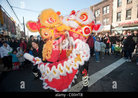 Sunset Park in New York, Brooklyn's Chinatown, during the annual Chinese Lunar New Year Parade Stock Photo