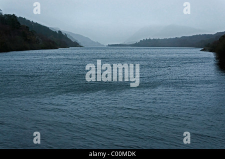 Llyn Padarn on a grey, wet and windy day, Snowdonia Stock Photo