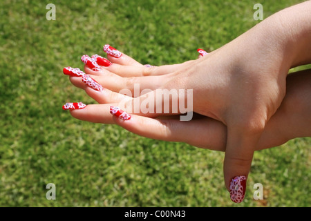Woman hands with nail art fingers. Stock Photo
