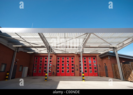 Marshes End Fire Station, Dorset Fire and Rescue Service, Poole fire engine exit doors Stock Photo