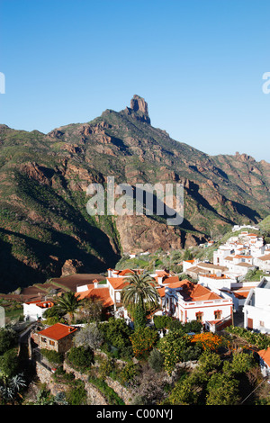 Tejeda village with Roque Bentayga in background. Gran Canaria, Canary Islands, Spain, Europe Stock Photo