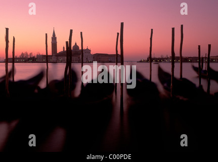Gondolas in the dawn light from Pazza san Marco, venice Stock Photo
