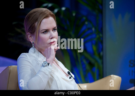 Oscar nominee and past winner, Nicole Kidman, talks on stage with Roger Durling at her Vanguard tribute in Arlington theater. Stock Photo