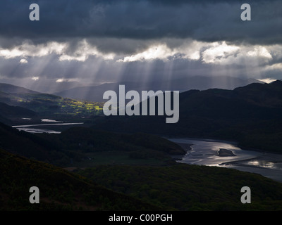 Storm light over the river Mawwdach estuary Stock Photo