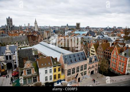 Ghent in East Flanders-Oost-Vlaanderen, Belgium. The Historic Old Centre. Drinking beer in a bar in Ghent. Stock Photo