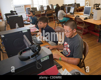 Fifth Grade Students in School's Computer Lab Stock Photo
