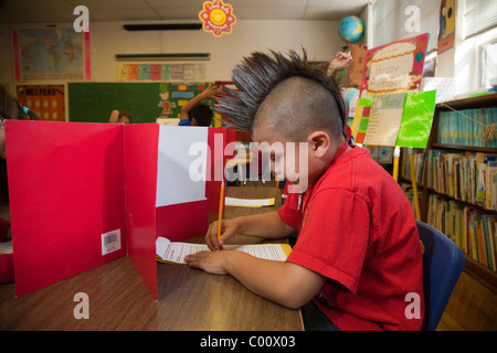 Spelling Test in First Grade Classroom Stock Photo