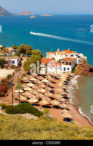 Vlychos Village & beach, Hydra, Greek Saronic Islands Stock Photo - Alamy