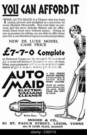 advertisement 1920s in consumer magazine for the AUTO MAID electric vacuum cleaner Stock Photo