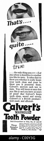 1920s advertisement in consumer magazine for CALVERT'S CARBOLIC TOOTH POWDER Stock Photo