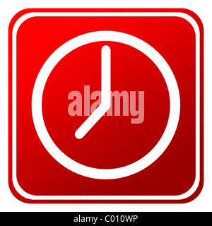 Red time or clock button isolated on white background. Stock Photo