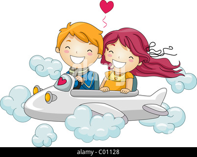 Illustration of Kids Going on a Joyride in a Mini Plane Stock Photo