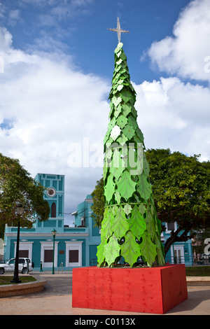 Christmas tree decoration in the Isabel Segunda town square on Vieques Island, Puerto Rico. Stock Photo