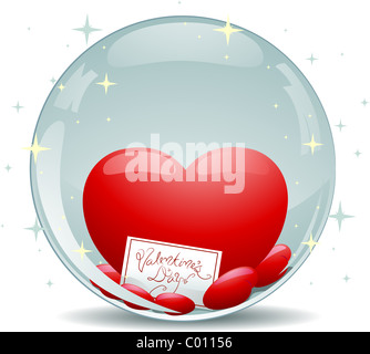 Illustration of a Crystal Ball with Hearts and a Greeting Card Inside Stock Photo