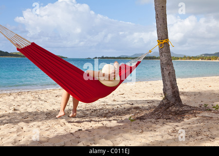 Hammock on coconut palms Sunbay beach in Vieques Island, Puerto Rico. Stock Photo