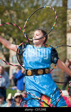 Girl dancer in the teen division at the 2011 World Championship Hoop Dance Contest at Heard Museum, Phoenix, Arizona, USA Stock Photo