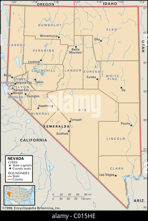 Nevada political map with Las Vegas, Reno and capital Carson City Stock ...