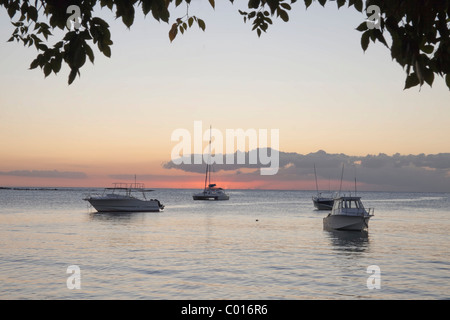 Public beach of Albion at sunset in Mauritius, Africa Stock Photo