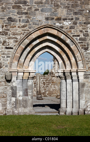 Portal of the cathedral, Clonmacnoise Monastery, County Offaly, Leinster, Republic of Ireland, Europe Stock Photo