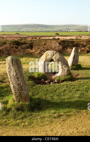 ' Men-An-Tol ' ancient standing stones near Morvah in West Cornwall, UK Stock Photo