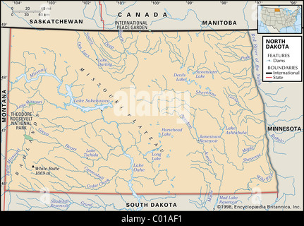 Physical map of North Dakota Stock Photo