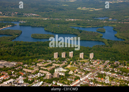 Aerial view, Sechs-Seen-Platte lake district, Buchholz building area, Duisburg, Ruhrgebiet area, North Rhine-Westphalia Stock Photo