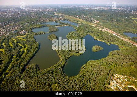 Aerial view, recreational area, sailing area, Sechs-Seen-Platte lake district, Duisburg, Ruhrgebiet area, North Rhine-Westphalia Stock Photo