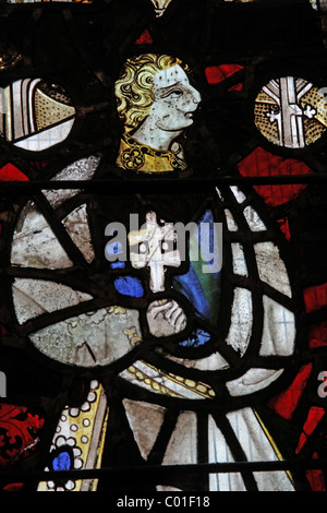 A 16th century stained glass window depicting a monk, Battlefield Church, Shropshire Stock Photo